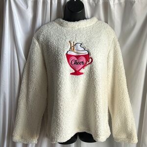 Holiday Time Cream Teddy Pullover with Pink Cheer Design